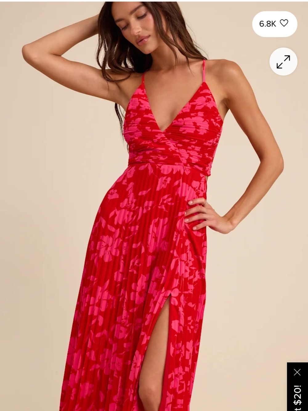 Lulus Red & Pink Floral V-Neck Midi Dress